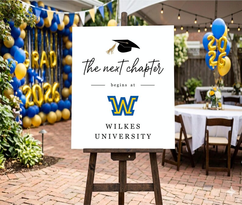 The Next Chapter begins with College Logo Sign, Printable High School Graduation Party Decoration Template, Instant Download Digital File image 2