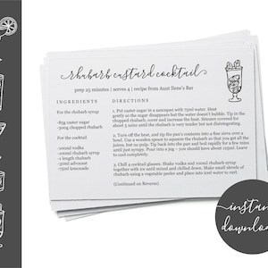 Modificabile Modello di scheda ricetta di cocktail - Scheda ricetta bar stampabile - Index Card Dimensione 4x6 Facile fai da- File digitale fai da solo Download immediato PDF