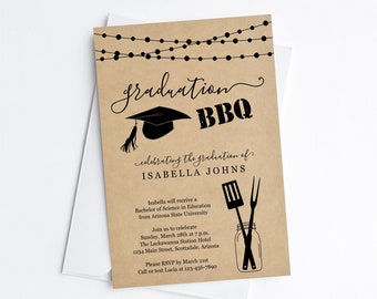 Graduation BBQ Invitation Template - Women, Men, Girl, Boy, High School, College, Barbeque Party 2024 - Printable Instant Download Digital