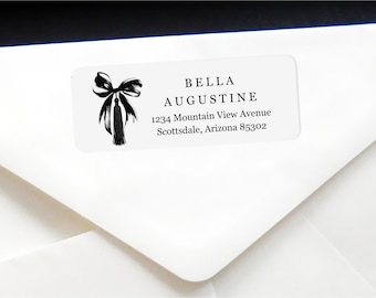Coquette Black Bow & Tassel Graduation Return Address Label Template for Girl / Woman (Avery Compatible, Editable PDF)