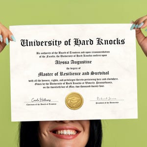 Master&#39;s Degree Diploma from the University of Hard Knocks, Printable Fake Graduate School Diploma Template, Download File