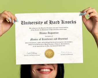 College Diploma from the University of Hard Knocks, Printable Fake Diploma Template, Download File