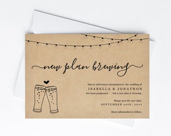 New Plan Brewing Postponement Announcement Save the Date Card Printable Template Funny Fun Date Change Brewery Instant Download Digital File