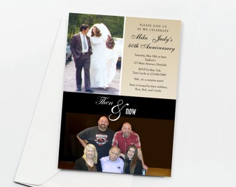 Wedding Anniversary Party Invitation, Printable Then & Now Picture Invite Evite Template Download Digital File 10th 20th 25th 30th 40th 50th