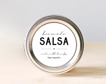 Salsa Label Template - Printable Mason Jar Homemade Salsa Canning Gift Sticker, Custom Round Seal Editable Digital File Instant Download PDF