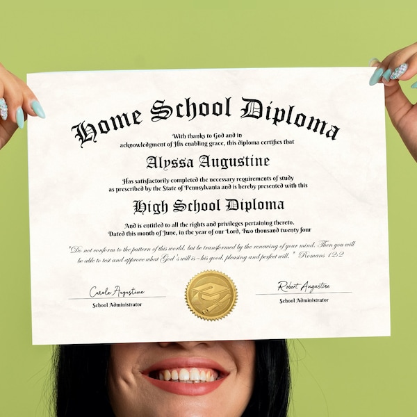 Religious Homeschool Diploma with Gold Seal, Printable Home School High School Graduation Certificate Template, Editable Download File