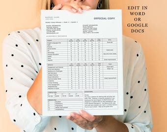 Elementary School Report Card Template, Printable Editable Homeschool File for Microsoft Word & Google Docs, Fillable Digital Download