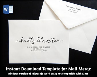 Wedding Address Envelope Template for Microsoft Word Mail Merge - Printable Modern Script Instant Download Digital File A7 A9 - Christmas
