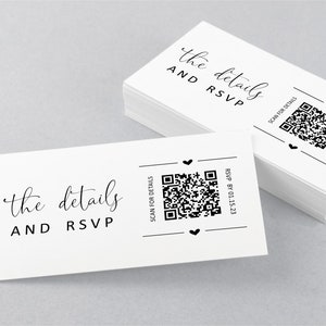 Wedding QR Code RSVP and Details Card Insert, Minimalist Printable Bridal Shower Invitation Enclosure Template Instant Download Digital File