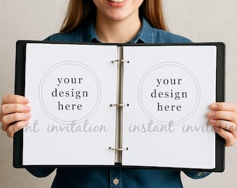 Open 3 Ring Binder Pages Mockup, Woman Holding 8.5x11" US Standard Letter Size Planner Inserts Mock Up, Blank Page Styled Photos JPG