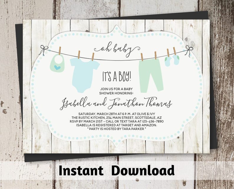 Rustic Baby Shower Invitation for Boy Printable Template Etsy