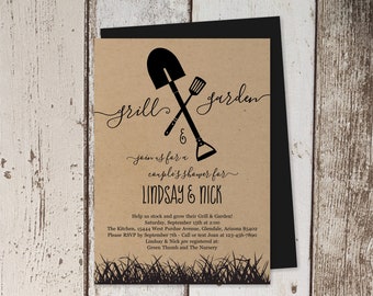 Grill & Garden Bridal / Couple's Shower Invitation Template, Printable BBQ Lawn Tool Honey Do Invite, Kraft Instant Download Digital File