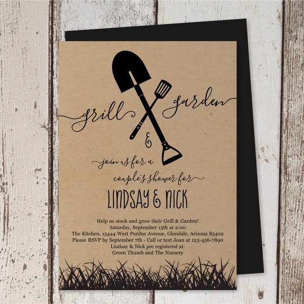 Grill & Garden Bridal / Couple's Shower Invitation Template, Printable BBQ Lawn Tool Honey Do Invite, Kraft Instant Download Digital File