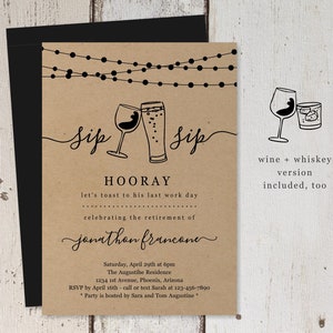 Funny Retirement Party Invitation Template, Printable Wine Beer Whiskey Surprise Invite, Kraft Paper Instant Download Digital File Man Woman