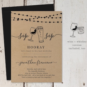 Funny Retirement Party Invitation Template, Printable Wine Beer Whiskey Surprise Invite, Kraft Paper Instant Download Digital File Man Woman