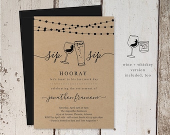Funny Retirement Party Invitation Template, Printable Wine Beer Whiskey Surprise Invite, Kraft Paper Instant Download Digital File Man Woman