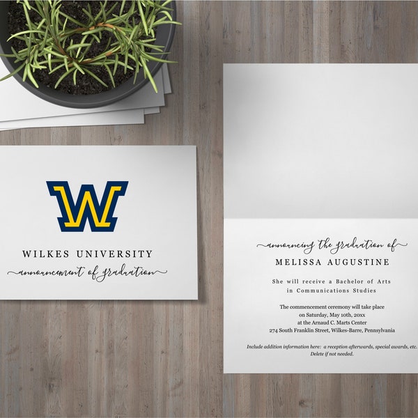 Formal College Graduation Announcement with School Logo, Printable Ceremony Invitation Template, No Photo, Instant Download Digital File