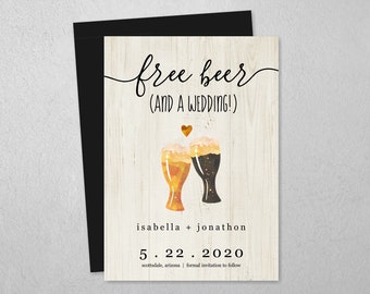 Free Beer Funny Save the Date Card, Printable Invitation Template, Rustic Brewery Toast Invite Evite, Editable Instant Download Digital File
