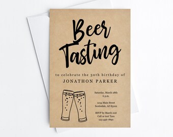 Beer Tasting Invitation Template, Printable Brewery Birthday Engagement Bachelor Party Invite & Evite, Instant Download Digital File DIY PDF