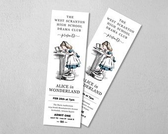 School Play Admission Tickets Template, Printable Theatre College High School Drama Club Tickets, Editable Word Doc Download