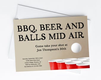 Funny Beer Pong BBQ Invitation Template, Printable 21st 30th Birthday Party Invite, Bachelor Diaper Party Beer Olympics