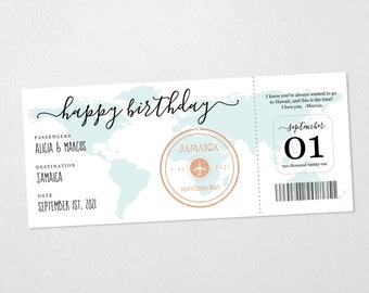 Boarding Pass Ticket Birthday Gift Template, Printable Card, Surprise Flight, Plane Trip, Holiday, Vacation, Instant Download Digital File