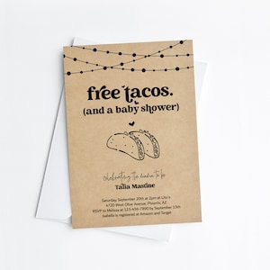 Funny Couple&#39;s Baby Shower Invitation Template, Printable Fun Free Tacos Mexican Fiesta Theme Invite Evite, Coed Kraft Download Digital File