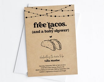 Funny Couple's Baby Shower Invitation Template, Printable Fun Free Tacos Mexican Fiesta Theme Invite Evite, Coed Kraft Download Digital File