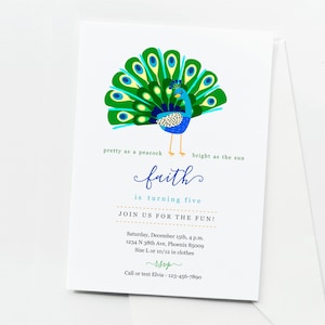 Cute Poem Peacock Birthday Invitation Template, Printable Minimalist Simple Girls Party Invite & Evite, Instant Download Digital File