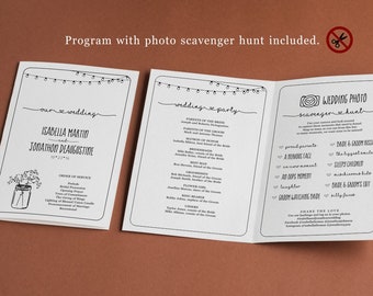 Photo Scavenger Hunt Wedding Program Template, Printable Half Fold Booklet, Rustic Fun Unique Funny, Editable Instant Download Digital File