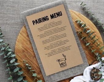 Printable Cigar & Whiskey Pairing Menu Template, Cigar and Bourbon Party, Tasting, Tobacco Shop Bar Lounge, Instant Download Digital File