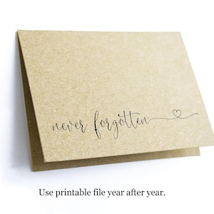Modèle de carte d'anniversaire de mort imprimable jamais oublié - souvenir, commémoratif, en vrac, blanc plié, télécharger le fichier numérique SVG PDF Cricut