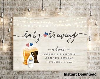 A Baby is Brewing Gender Reveal Welcome Sign Printable Template, Beer Baby Bottle Toast Brewery Poster DIY PDF Instant Download Digital File