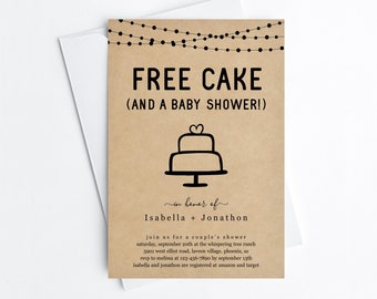 Free Cake Funny Couple's Baby Shower Invitation Template, Fun Gender Neutral Boy Girl Invite Evite, Instant Download Digital File PDF