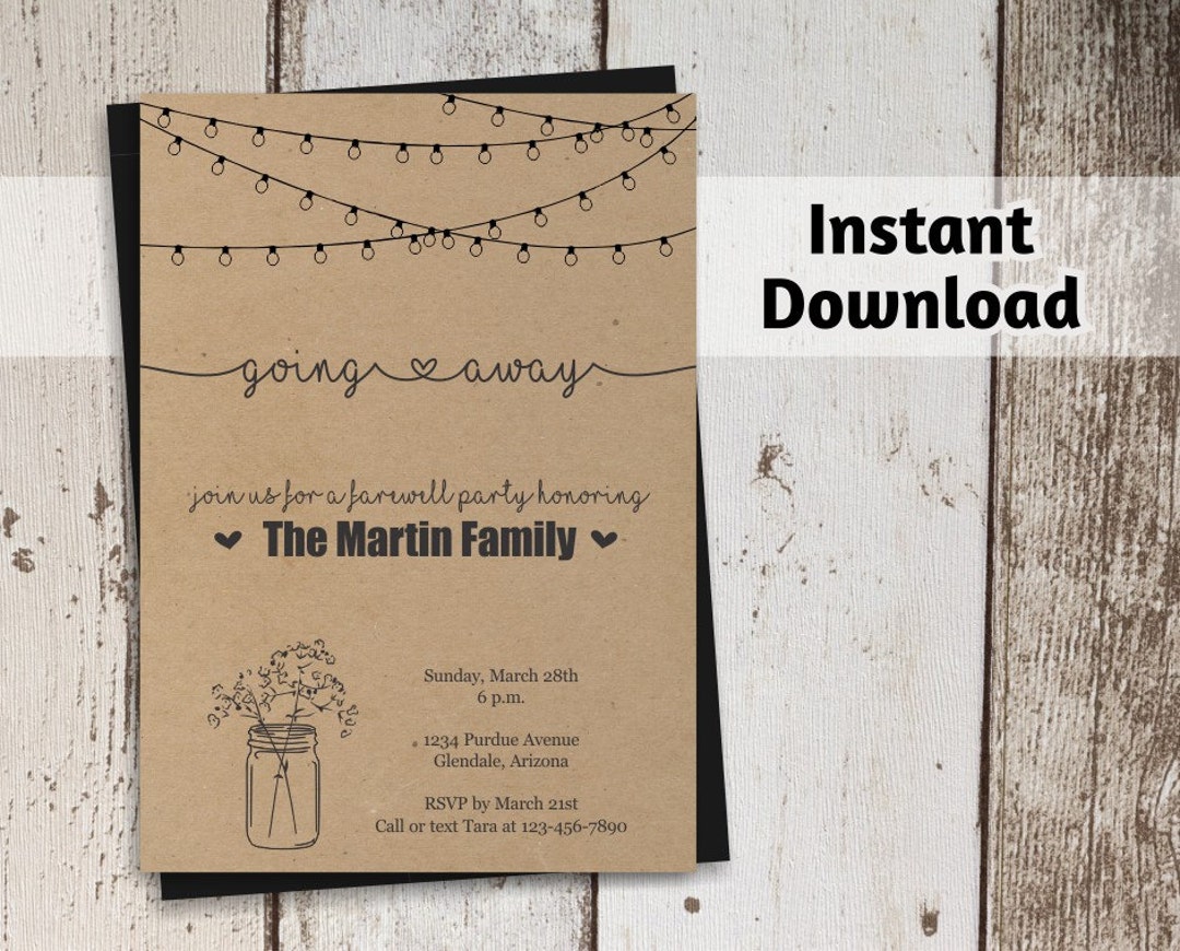 Going Away Party Invitation Printable Template Rustic Mason - Etsy