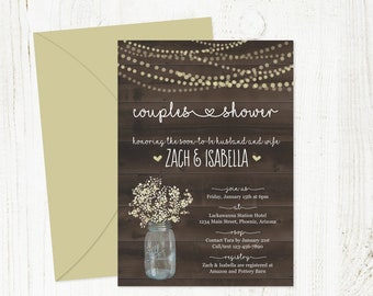 Rustic Couple Shower Invitation Printable Template - Bridal, Wedding, Baby - Mason Jar, Baby Breath, Wood Instant Download Digital File PDF