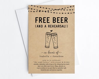 Free Beer Funny Rehearsal Dinner Invitation Template, Fun Printable The Night Before Wedding Brewery Invite Evite, Instant Download Digital