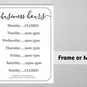 Business Hours Sign, Printable Template, Hours of Operation - Holiday ...