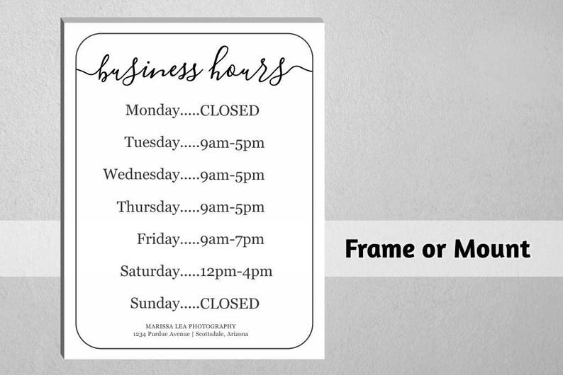 Business Hours Sign Printable Template Hours of Operation Etsy