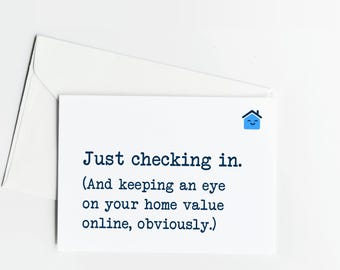 Plantilla de tarjeta de felicitación para agente inmobiliario, tarjeta plegable en blanco con el mensaje "Pensando en ti", tarjeta divertida "Solo porque sí" para agente inmobiliario (descarga digital).