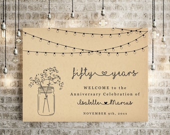 Wedding Anniversary Party Welcome Sign - Rustic, Simple Printable Download - 5th 10th 15th 20th 25th 30th 35th 40th 45th 50th 60th