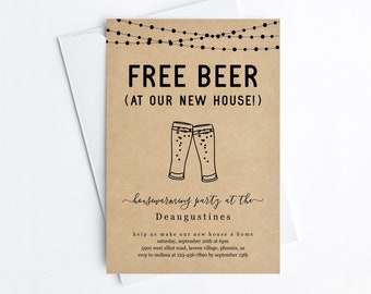 Free Beer Funny Housewarming Party Invitation Template, Fun Printable House Warming Invite Evite, Instant Download Digital File Editable PDF