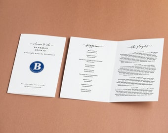 Sports Award Banquet Program Template, Printable Football Softball Baseball Soccer Pamphlet, Editable Word Doc Download Folded Booklet
