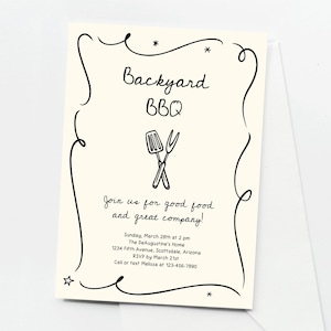 Backyard BBQ Invitation Template, Printable Summer Barbeque Cookout Party, Hand Drawn Barbecue Doodles, Instant Download Digital File PDF