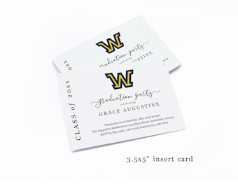 College Graduation Party Invitation Insert with School Logo, Printable Invite Enclosure Template, No Photo, Instant Download Digital File