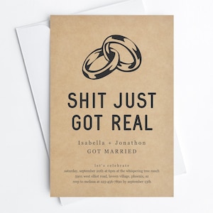 Shit Just Got Real Funny Reception Only Invitation Template, Printable Fun Wedding Invite Evite, Editable Instant Download Digital File