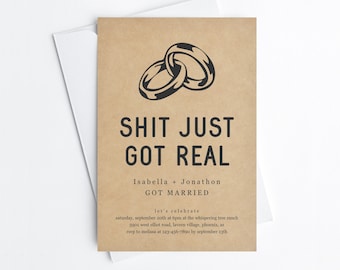 Shit Just Got Real Funny Reception Only Invitation Template, Printable Fun Wedding Invite Evite, Editable Instant Download Digital File