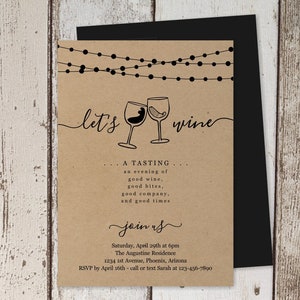 Wine Tasting Invitation Template, Printable Invite, Rustic Kraft Paper Instant Download Digital File, Adult Birthday Party, Fundraiser Event