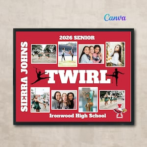 Twirler Senior Night Collage Canva Template, Twirling 11x14 Print, Add Photos, Text & School Logo, Wall Art Poster Gift, Instant Download