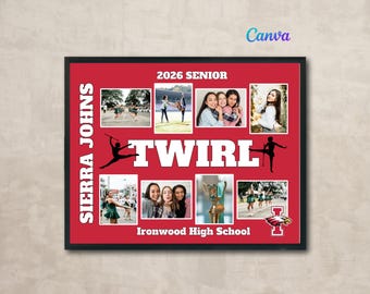 Twirler Senior Night Collage Canva Template, Twirling 11x14 Print, Add Photos, Text & School Logo, Wall Art Poster Gift, Instant Download